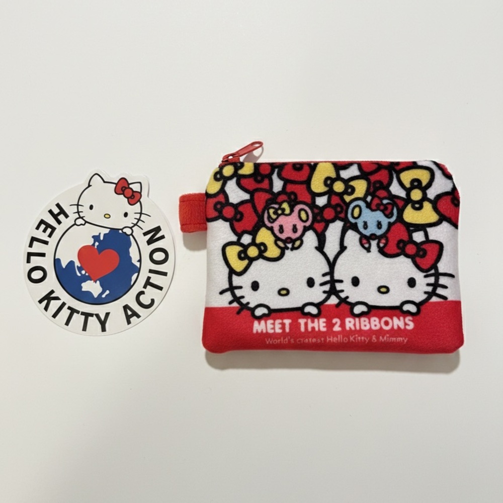 NWT ❤️Hello Kitty & Mimmy Meet the 2 Ribbons Plush Coin Pouch Card Holder - Picture 1 of 6